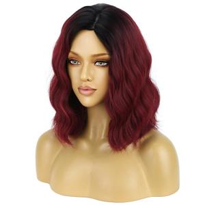 BERON 14 Inches Women Burgundy Ombre Wigs Girls Short Curly Bob Wavy Wig Wine Red Body Heat Resistant Synthetic Cosplay Daily Wigs