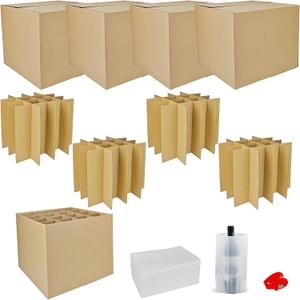 4 Sets Moving Boxes with Divider Kits,16 x 16 x 13 Inch Glassware Dish Packing Box Kitchen Moving Box Corrugate Dividers with 64 Pcs Foam Pouches,1 Pcs Tape Rolls with Dispenser