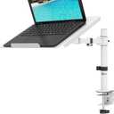 WALI Laptop Mount Arm for Desk, Laptop Tray, Fully Adjustable, up to 17 inch, 22lbs, with Vented Cooling Platform Stand (M00LP-W), White