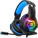 Gaming Headset for PC, Ps4, Ps5, Xbox Headset with 7.1 Surround Sound, Gaming Headphones with Noise Cancelling Mic RGB Light Over Ear Headphones for Xbox Series X/S, Switch-Blue