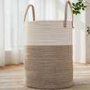 Large Woven Laundry Basket Hamper, 80L Cotton Rope Storage Bin for Blankets, Toys and Clothes, Decorative Tall Nursery Hamper for Living Room, Baby Nursery, Bathroom and Bedroom, Brown