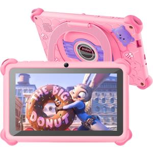 Kids Tablet 7" Toddler Learning Tablets for Child with Case 2GB RAM 32GB ROM Bluetooth WiFi GMS Parental Control Children-Tablet for Girls Boys Free Games and App Preinstalled, Pink