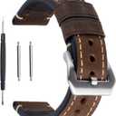 Dark Brown 24mm Genuine Leather Wristwatch Watch Band Oil Tan Vintage Strap for Men with Stainless Buckle
