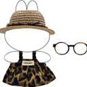 2 x Dolls Clothes Set for 17cm Doll,3 Piece Set Outfits for Dolls Accessories,Leopard Print Glasses+Leopard Print Dress+Straw Hat