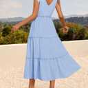 ZESICA Womens 2026 Summer Spaghetti Strap Midi Dresses Casual Tie Shoulder V Neck Flowy A Line Tiered Beach Long Dresses (Blue, S)