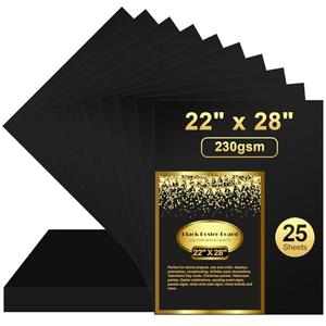 25 Pcs Black Poster Board 22" x 28" Paper Bulk, ROOKEA 250 GSM Vision Poster Boards for School Arts Craft Projects Presentations Drawing Scrapbooking Blank Graphic Display