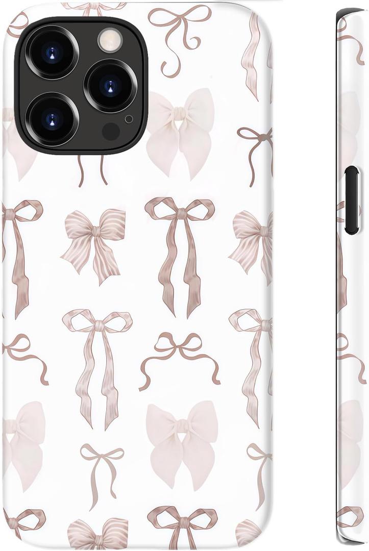 For iPhone 14 Pro Case Cute - Wireless Charging Compatible - Dual-Layer Hard Shell + Silicone Cover - Aesthetic Protective Trendy Trendy Phone Case for Women - Vintage Bows & Ribbons