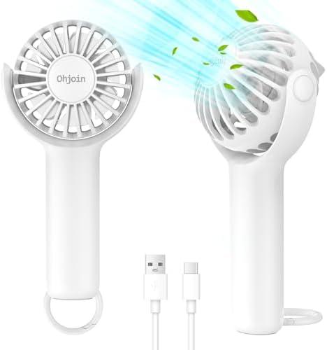 Ohjoin 2 IN 1 Portable Mini Handheld Fan with Keychain Stand, Personal Powerful Cooling Fan, Small Battery Operated Table Fan, Quiet Hand Fan, USB Rechargeable, Birthday Gifts for Women Mom (White), Set of 2
