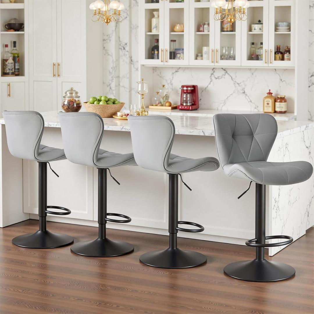Sweetcrispy Bar Stools Set of 4, Faux Leather Swivel Adjustable Bar Chairs
Counter Height Barstools, Upholstered with Back, Armless, Modern Style Finish, Kitchen Island, Grey