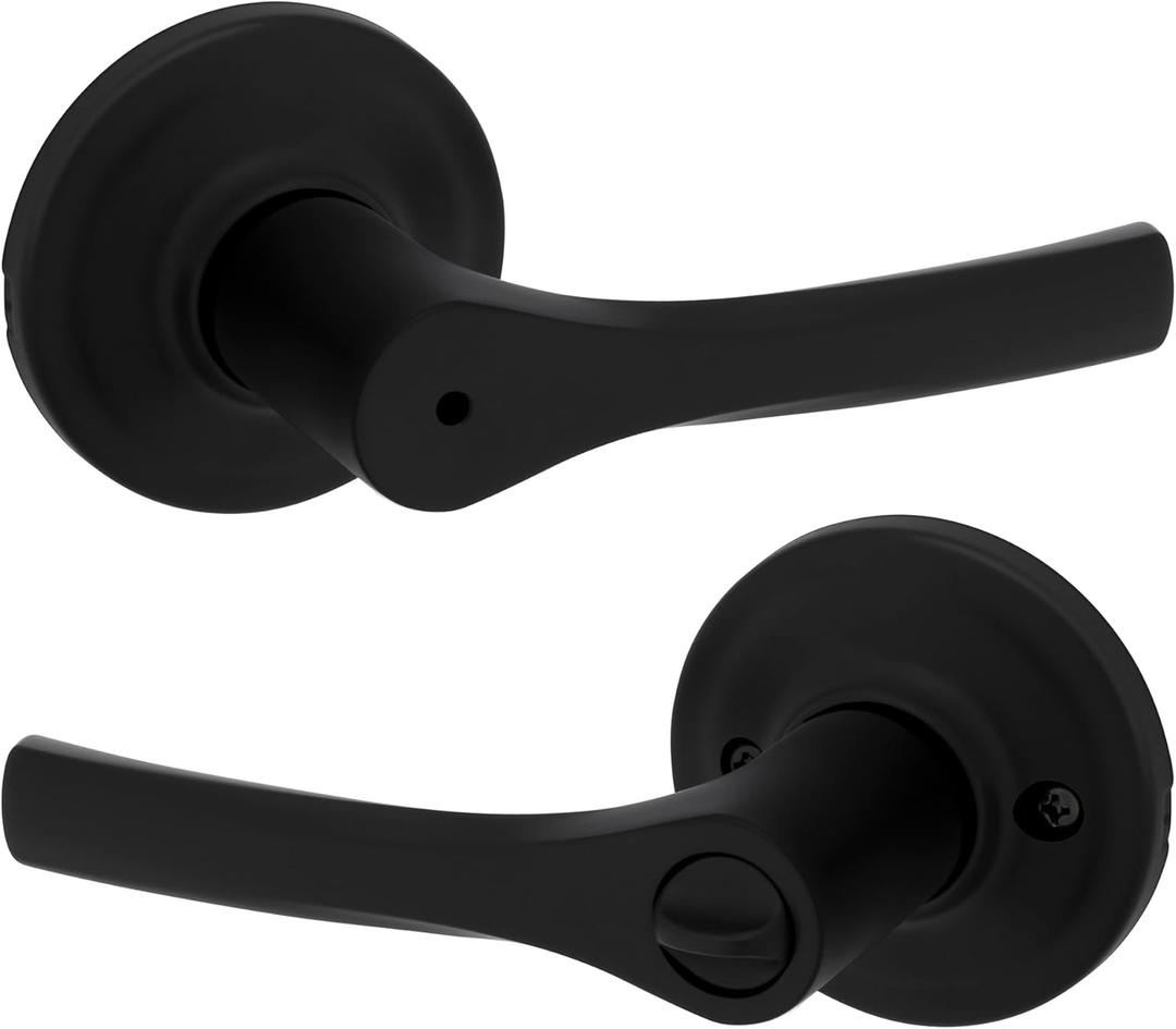 Kwikset Henley Interior Privacy Door Handle with Lock, Door Lever For Bathroom and Bedroom, Matte Black Reversible Keyless Turn Lock, with Microban Protection (1 Pack)