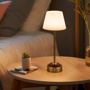 Cordless LED Table Lamp, Dimmable Bedside Lamp with Solid Wood Base Built-in Rechargeable Battery, Patio Wireless Table Lamp, Bedside Night Lamp for Restaurant, Antique Brass, MT2316 (Gold)