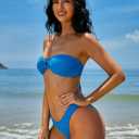 ZAFUL Women's Bandeau Bikini O Ring Strapless Tie Back High Cut Two Piece Swimsuit Bathing Suits (Blue) US 6