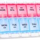 Sukuos Weekly Pill Organizer 7 Day 2 Times A Day, AM PM Medicine Pill Box with Easy Push Button, BPA Free Vitamin Cases for Fish Oil/Supplements, Easy to Clean (Red&Blue)