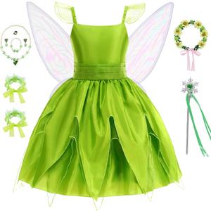 Fairy Costume for Girls Princess Dress with Wings and Accessories (5-6T, Green)