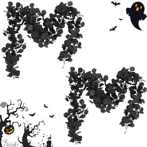 ZeKonan 2 Pack Artificial Eucalyptus Garland, 5.91FT Faux Black Eucalyptus Leaves Vines for Wedding Arch, Table Centerpiece, Wall Decor, Indoor Outdoor Party Fireplace Backdrop Halloween Decoration