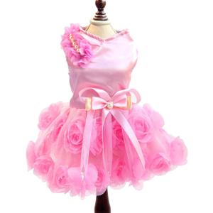 SMALLLEE_Lucky_Store Pet Small Dog Wedding Dress with Bowknot Birthday Party Costume Satin Rose Pearls Girl Formal Dress Cat Tutu Pink, XL, Neck: 12.5", Girth: 18.5", Back: 13.5"