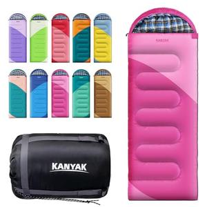 KANYAK Pink Sleeping Bag with Carry Bag, Warm Washable and Skin-Friendly Camping Sleeping Bag for Festival Sleep-Outs or Outdoor Adventures