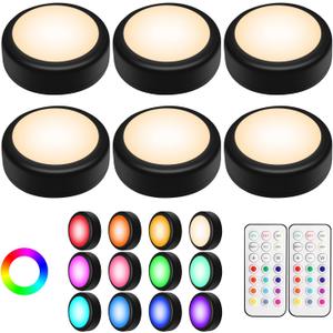Alivation Puck Lights with Remote Control, LED Under Cabinet Lighting Wireless, LED Light Battery Operated, Tap Battery Powered, Stick on Push Lights for Closet, Kitchen, Wall, Counter (Black)