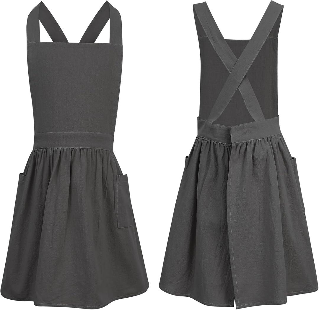 Kids Pinafore Apron, Cross Back Apron, Japanese Style Bib Aprons Home Clothes (60 x 122 cm, Grey)
