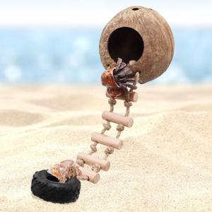 Hermit Crab Climbing Toy, Natural Coconut Reptile Hideout with Ladder, Hanging Coconut Reptile House, Cage or Tank Cave Habitat Accessories, Suitable for Gecko Snake Lizard Chameleon Hermit Crab