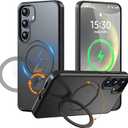 for Samsung Galaxy S25+ (Plus) Case Stand,Compatible with Magsafe Wireless Charging,with 360°Rotatable Magnetic Ring Holder Kickstand,Slim Protective Phone Cover,Matte Translucent,Black