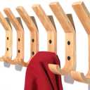 HNYYZL Wooden Wall Hooks, 6 Pack Wood Hooks Wall Mounted, Modern Coat Hooks, Heavy Duty Double Hooks with Metal Black Screws, Wood Wall Hooks Organizer for Hanging Coat, Hat, Scarf, Bag, Towel