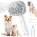 Pecute Steam Cat Brush, Self-Cleaning Cat Steam Brush with 2 Water Spray Modes, Large Capacity Tank, Dog Brush for Shedding Massaging Grooming, Cool Mist Only, White