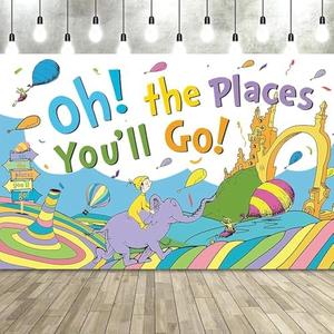 LOONELO Banner Backdrop for Oh The Places You'll Go with 70.8''X43.3'',Large Party Decorations Photography Background for Kindergarten Preschool Graduation Supplies