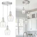 Emliviar Modern Kitchen Chandelier Brushed Nickel, 3-Light Hanging Pendant Lighting with Seeded Glass, Cluster Pendant Light Fixture for Entryway, DYE286G2-3 BN