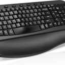 SABLUTE Wireless Keyboard, 2.4GHz USB Computer Key Board with Cushioned Wrist Rest, Ergonomic Wave Keyboards for Windows, Mac, Chrome, PC, Laptop, Black Full Size - Teclado Inalmbrico