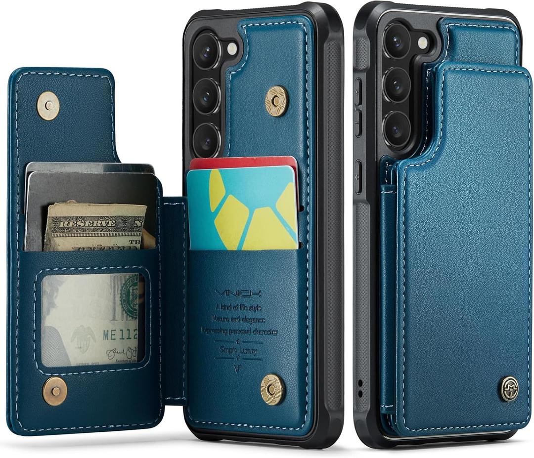 Vinich for Samsung Galaxy S23 Wallet Case with Card Holder, RFID Blocking Credit Slots Kickstand Shockproof Phone Cover for Women Men, Blue