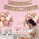 Sweet Baby Girl Burlap Banner, Pink Rose Gold Baby Girl Shower,Rose Gold Balloon , Photo Decoration Props SweetRustic Baby Shower Decorations