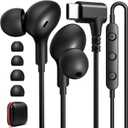 90 Angled USB C Headphones Wired Earbuds, Type-C Earphones with Mic, No Charging No Dropouts, Perfect for Travel Commute Gaming, Compatible with iPhone 17 17e 16 15 for Samsung/Galaxy S26 S25, Black