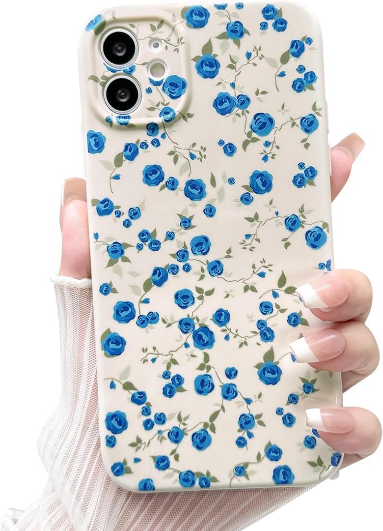 NITITOP Compatible with iPhone 11 Case Cute Flower for Women Girls Floral Rose Design Vintage Shockproof Soft Girly Slim TPU Fashion Protective Phone Cover - Blue
