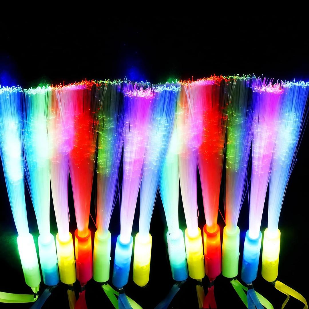 12PC Glow Fiber Optic Wand Glow Sticks,LED Light Up Wand,Glow in The Dark Party Supplies Favors,4 Color Neon Light up Toy fit Thanksgiving Xmas Holiday Birthday Concert Party