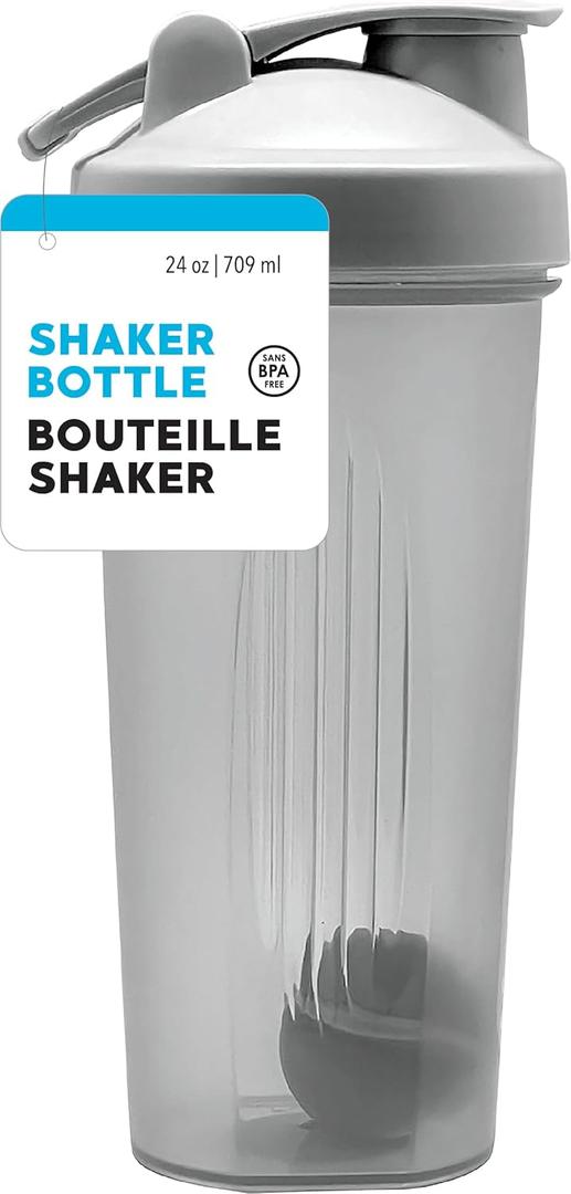 Jacent Protein Shaker Bottle, 24 oz, Leak-Proof Lid, BPA Free, Dishwasher Safe, Freezer Safe, Gray