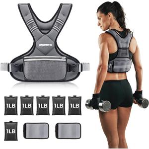 PACEARTH Adjustable Weight Vest 4-10lbs / 11-20lbs / 20-32lbs X-Shape Weighted Vest for Women and Men, Home Workout Ironsand Vest with Zipper Pouch and 6 Weight Packs, Available in Pink, Gray, Black
