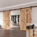 EaseLife 16 FT Double Doors Sliding Barn Door Hardware Track Kit,Straight Pulley,Heavy Duty,Slide Smoothly Quietly,Easy Install (16FT Track Kit for Double 48" Wide Door). (Black)