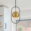 Set of 1 Light Single Small Globe Pendant Light with Brass Finish Metal Shade, Modern Pendant Light Kitchen Island, Small Hanging Light Fixture entryway