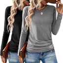 2 Pack Womens Tops Crewneck Soft Long Sleeve Shirts Fall Clothes Casual Tshirts Basic Tee (Medium, Black+Grey)
