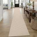 KOZYFLY Braided 2x18 Runners Rugs for Hallway, Extra Long Washable Runner Rug, Woven Non Slip Kitchen Runner, Cotton Entryway Rug, Floor Carpet for Entry, Aisle, Hall, Ivory/Camel/Brown