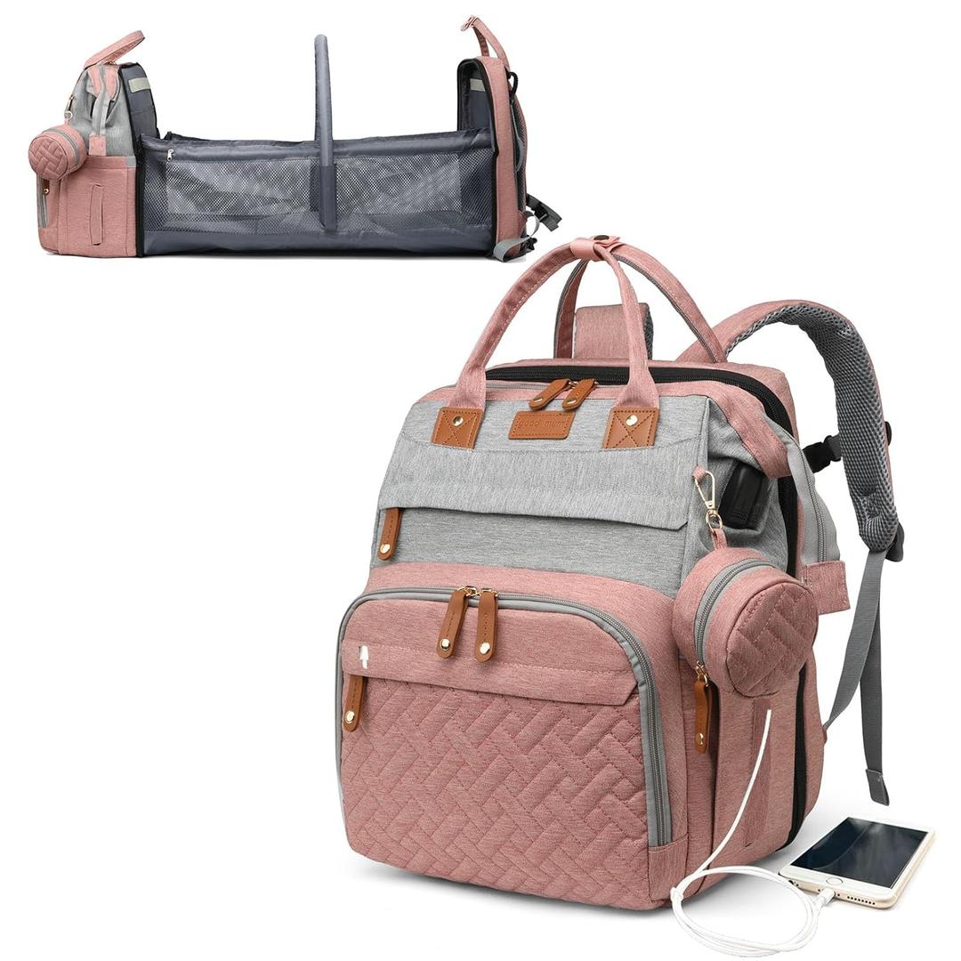 Baby Diaper Bags with Changing Station, Waterproof Diaper Bag Backpack for Moms Dads with USB Charging Port, Baby Shower Gifts, Large Capacity diaper backpack, Grey Pink Baby Diaper Bags with Changing Station, Waterproof Diaper Bag Backpack for Moms Dads with USB Charging Port, Baby Shower Gifts, Large Capacity diaper backpack, Grey Pink