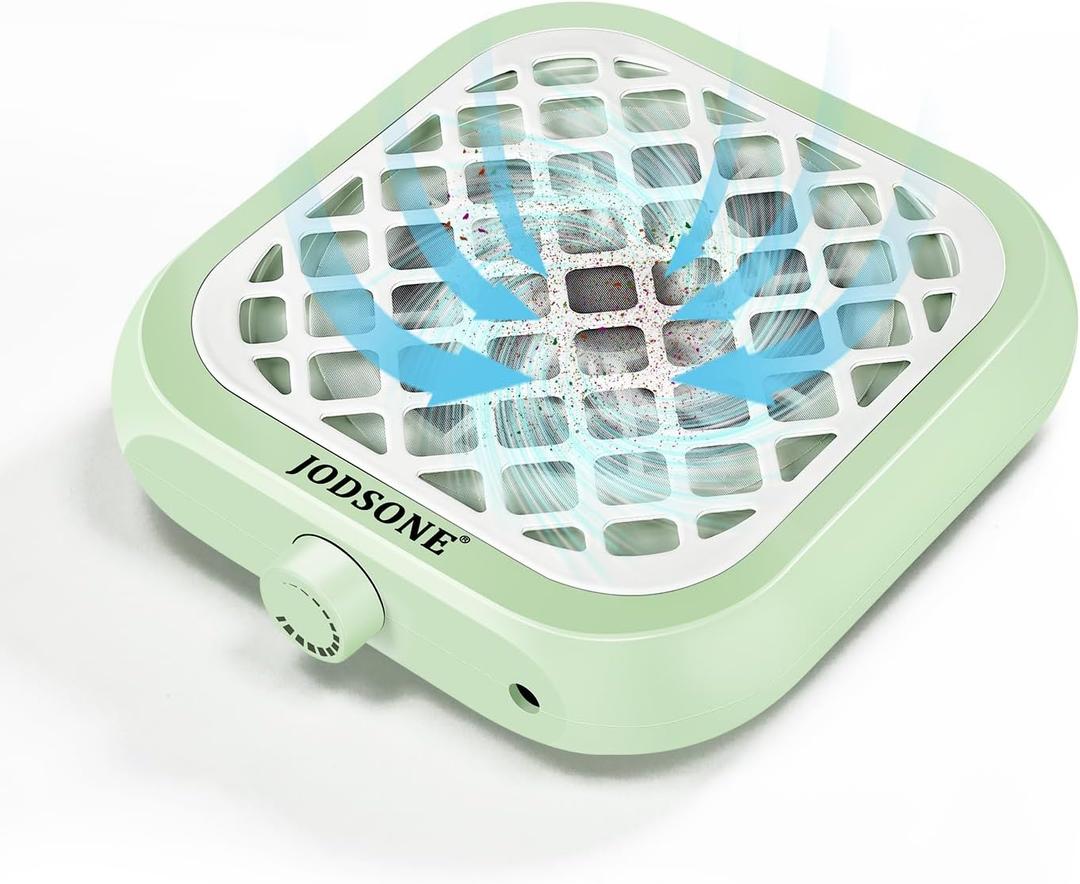JODSONE 6000RPM Mini Nail Dust Collector Low Noise Powerful Suction Portable Nail Salon with 30 Filters (Light Green)