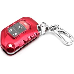 Fit for Jeep Gladiator JT Sahara JLU Wrangler JL JLU Rubicon Wagoneer TPU Key Fob Remote Cover Case Shell Glove Pouch Holder Protector Keyless Entry Sleeve Accessory, w/ Key Chain, Red