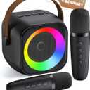 Mini Karaoke Machine, Portable Bluetooth Karaoke Speaker with 2 Wireless Microphones and Party Lights for Kids and Adults, Birthday Gifts for Girls Boys Family Home Party (Black)
