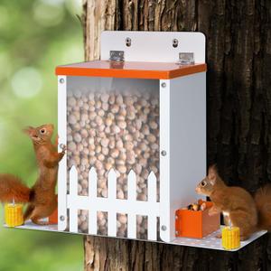 Metal Squirrel Feeders for Outdoors Squirrel Picnic Table Bench Feeders for Hanging Outside Tree Funny House Box Corn Peanuts Nuts Bar for Mini Chipmunk (Orange)
