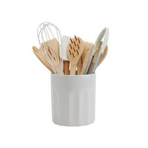 Mason Silicone Cooking Utensils, 12pcs Silicone Cooking Utensils Kitchen Utensil Set, Heat Resistant Kitchen Cookware with Wooden Handle for Nonstick Cookware, White