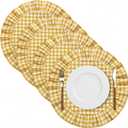 4 Pcs 15 Inch 100% Cotton Scalloped Round Placemats, Thin Yellow Gingham Place Mats with Ruffle, Washable Placemats Table Mats for Kitchen Dining Holiday Gatherings Decor
