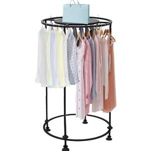 Freestanding Round Garment Display Retail Rack, Floor-Standing Double Space Multi-Purpose Metal Shelf for Clothes Storage, Commercial Clothing Organizer in Retail Boutiques and Bedroom