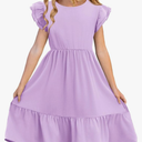 Girls Dresses Kids Summer Double Layer Ruffle Sleeve Dress 5-14 Years